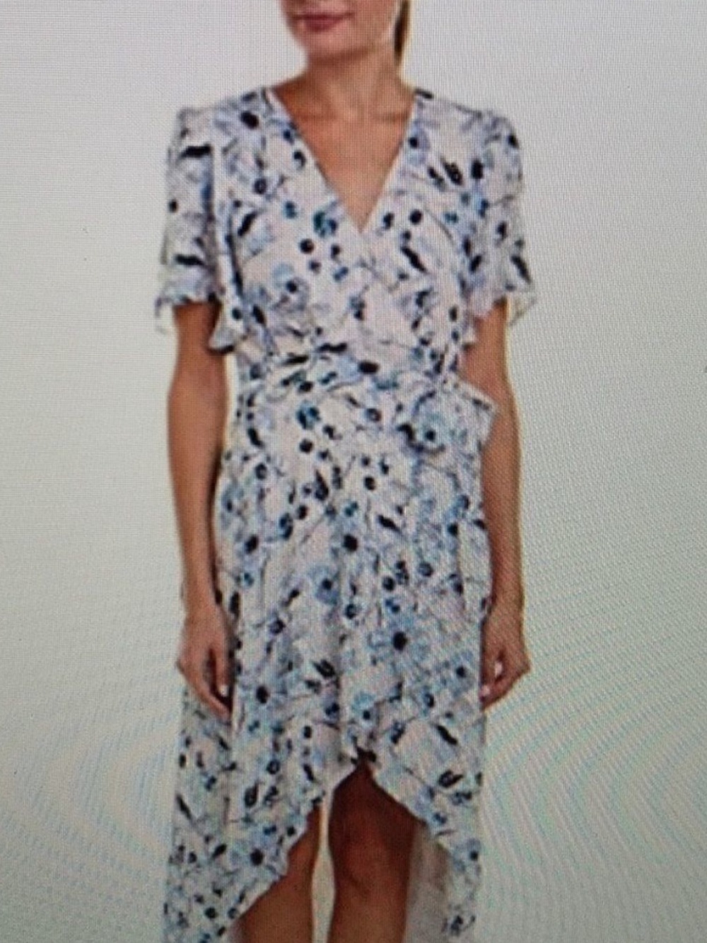 Parker Cream and Light Blue Floral High-Low Wrap Dress